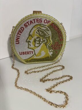 Stunning Rhinestone Washington Quarter Clutch Purse Unique. NEW